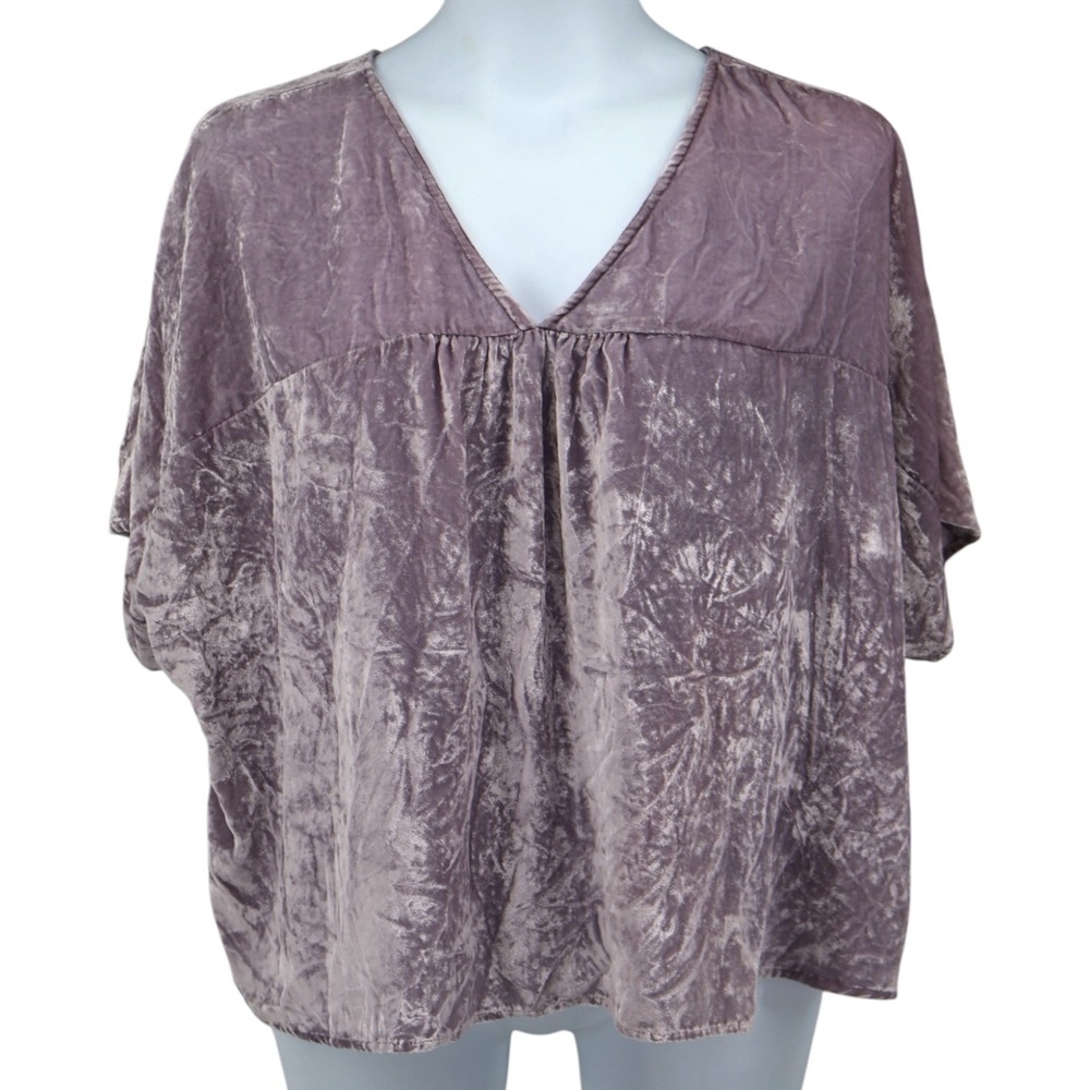 Madewell NWT Crushed‎ Velvet Butterfly Sleeve Top Gray Lavender V Neck Keyhole S